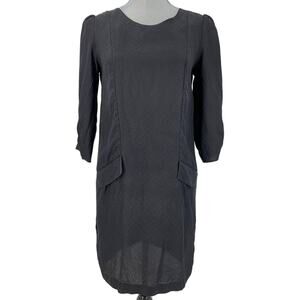Comptoir Des Cotonniers Womens Black Silk 3/4 Sleeve Sheath Dress Size 6 Classic